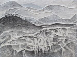 Desert Landscape gesso, graphite, raffia 9" x 12" SOLD