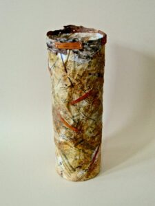 Remnant II pattern paper, wax linen, found paper, ink, birch bark, acrylic. SOLD